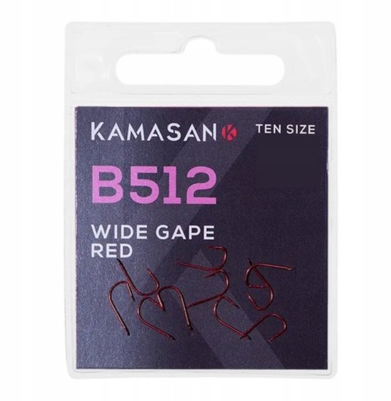 Kamasan B512 Wide Gape Rode Haken - Maat 14 (10 stuks) van Kamasan