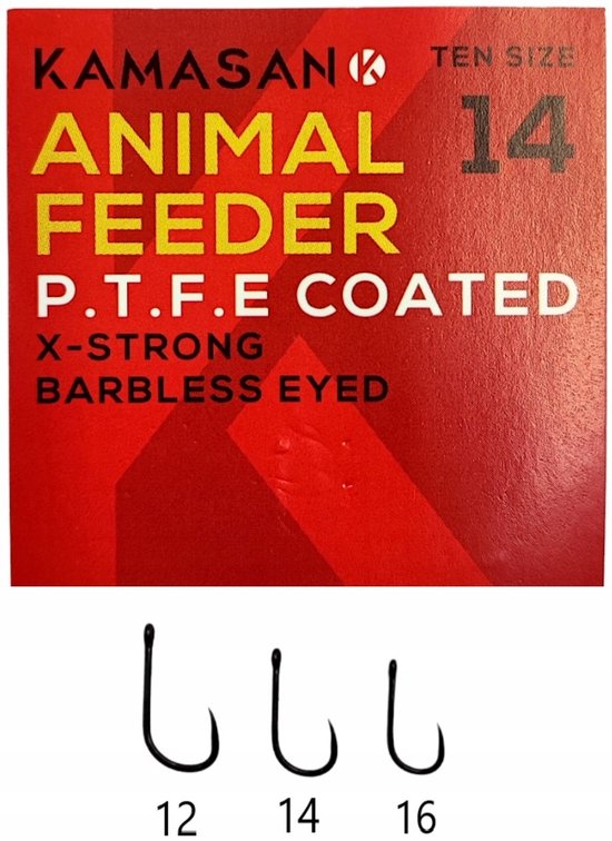 Kamasan Dierenvoeder Haken Maat 14 - Zonder Weerhaak, PTFE Coating van Kamasan