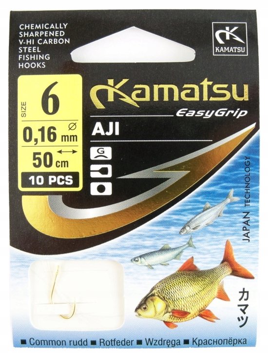 Kamatsu Aji Haken Maat 6 Goud met Onderlijn 0.16mm 50cm (10 Stuks)