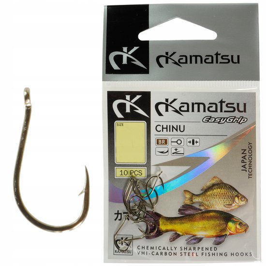 Kamatsu CHINU 8 BR Haken - 10 stuks, brons, met oog, voor dobber- en grondvissen