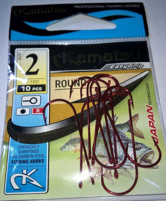 Kamatsu ROUND Haken K-100 Red Oog Maat 2 - 10 Stuks van Kamatsu