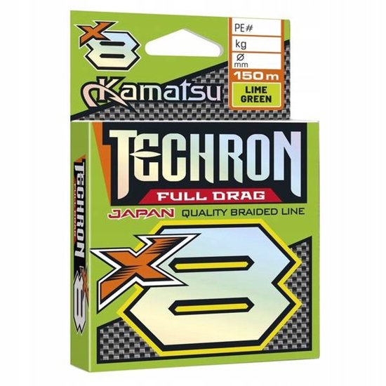 Kamatsu Techron Full Drag X8 0.20mm 150m Limonkgroene Vislijn van Merkloos