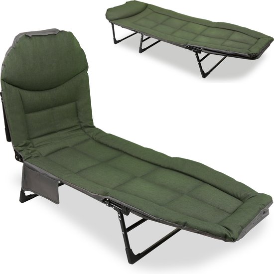 Kampeerbed - Opvouwbaar - Ligbed - Veldbed - Campingbed - Verstelbaar - Karper Stretcher - Bedchair - 195 x 65 x 32 cm - Groen van Merkloos