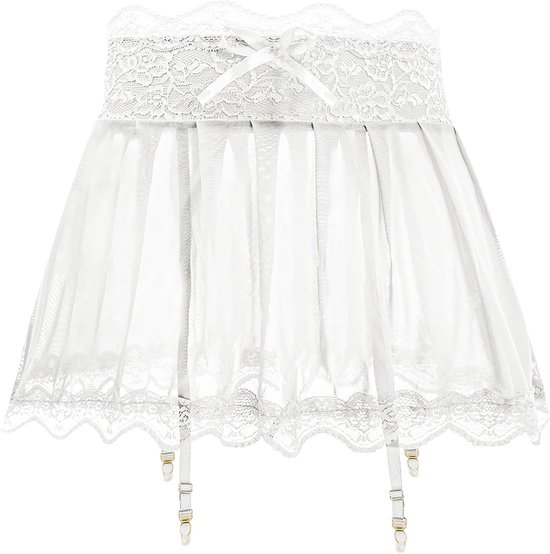 kant transparant heren minirok kort sexy tule rok voor mannen ondergoed lingerie met kousenband S-2XL