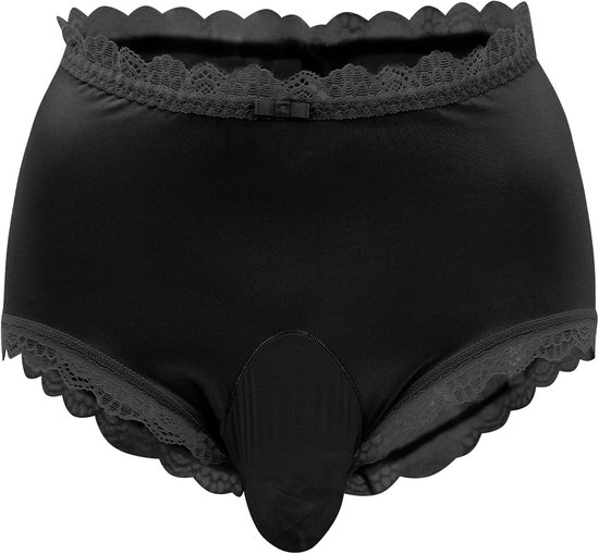 Kanten ondergoed voor heren, sexy Sissy Pouch Panty, satijn, elastische kanten slips met zak, M-XL