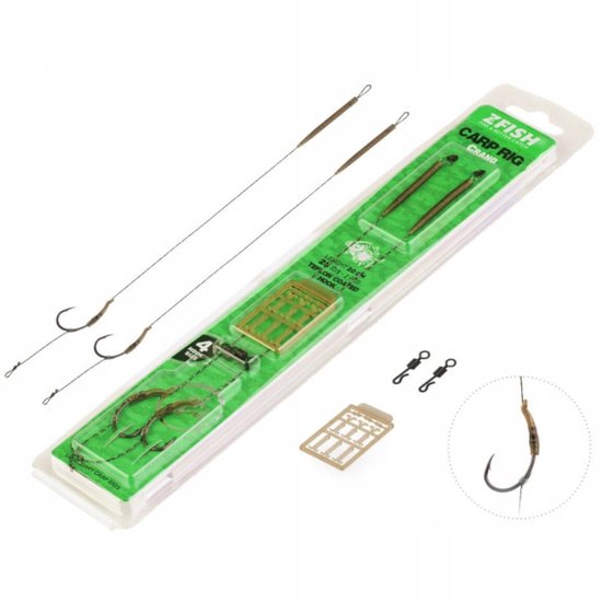 Karper Rig Set: 2x Haken Maat 6, 25lbs Lijn, 20cm, Inclusief Stoppers