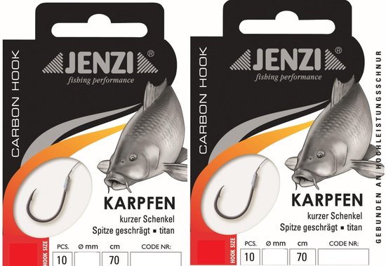 Karperhaken maat 8 - gebonden op mono lijn - 20 stuks voorvak klaar - ideaal voor karpervissen - ShopVlot
