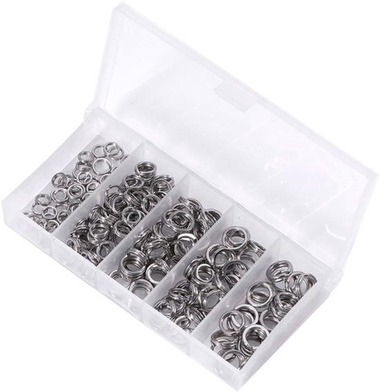 KARZO - Heavy Duty RVS Splitringen - Set van 200 stuks in opbergdoos - Hoge Treksterkte - Visaccessoire met Dubbele Lus - Maat #5 6 7 8 9 van KARZO