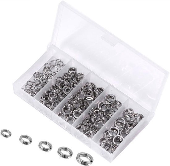 KARZO - Roestvrij stalen splitringen voor vissen - 5 verschillende maten - visaas connector van Merkloos