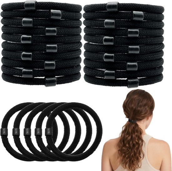 Katoenen Elastische Haargel Bands zonder Metaal - 20 Stuks voor Ponytail, Bun en Sport - Haaraccessoires voor Dames, Heren en Kinderen in Klassiek Zwart