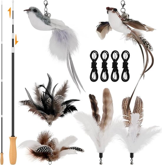 Kattenhengel - Natuurkleur - 41,5 - 137 cm - Telescopisch met verwisselbare koppen - Voor katten en kittens