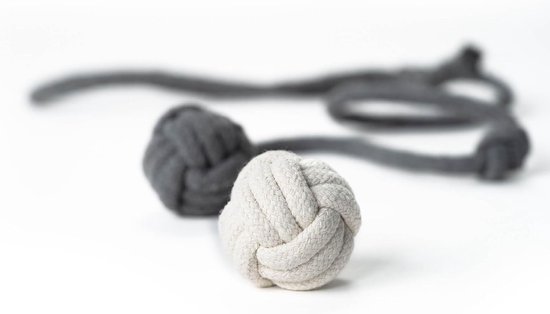Kattenhengel - Wit/Antraciet - 2-delige set - Knoopballen met touw - Voor Katten