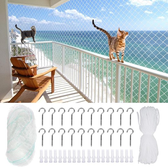 Kattennet voor Balkon - Transparant - 3 x 8 m - Duurzaam Polymeer - Voor Kattenbescherming