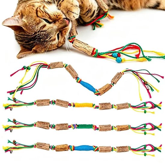 Kattenspeelgoed, 4 stuks kattenkruidstokjes, kattenkruidstokjes van Silver Vine hout met katoenen touw, kauwstokken kat tandverzorging, kattenspeelgoed voor tandverzorging en activiteit