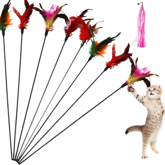 Kattenspeelgoed, interactief kattenspeelgoed, interactief kattenspeelgoed, kattenstok, veren, kattenspeelgoed, kattenspeelgoed met bel, 8 veerstaven voor katten