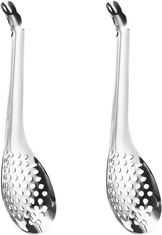 Kaviaar Lepel Set - Keuken Lepels - Eten Bereiden - Met Fijne Zeef - 17cm Lengte - Zilverkleurig