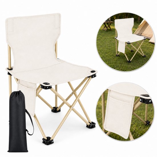 Kenz® - Visstoel - Beige - tot 130 kg - met Zijvak - Inklapbaar - Campingstoel - Vissen - Vissersstoeltje - Kampeerstoel