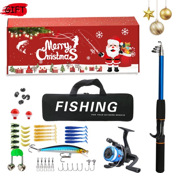 Kerst adventskalender visserij uitrustingsset- complete telescopische hengel en spinmolen pakket met kunstaas- ideaal kerstcadeau voor vissersliefhebbers