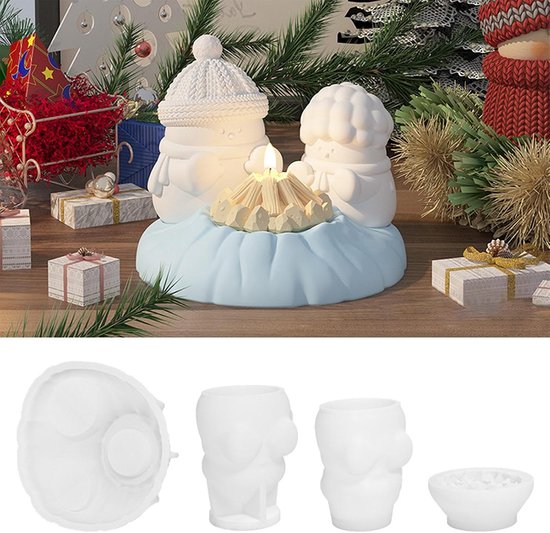 Kerstset, 3D sneeuwpop, siliconen vorm voor Kerstmis, siliconen vormen, gietvormen, Kerstmis, sneeuwpop, gietvormen, siliconen vorm, kaarshouder voor theelichtjes, kerstdecoratie, handwerk