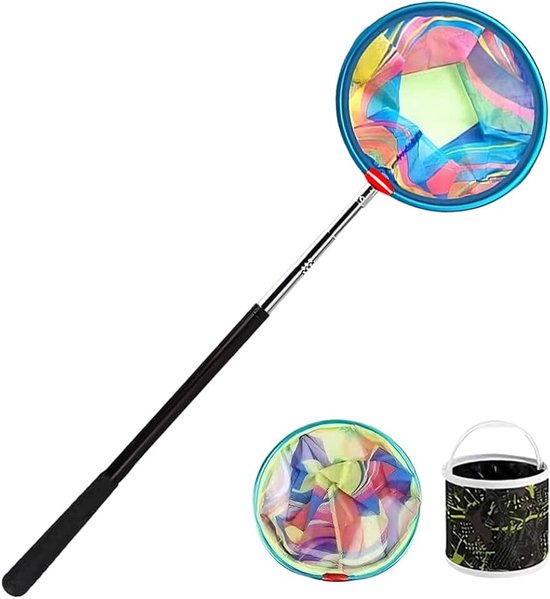 Kescher Kinder, 41 cm tot 148 cm Vlindernet, Visnet Kinderen met Opvouwbare Emmers en Telescopische Stang, Kescher Klein Visnet voor Outdoor Vissen Insecten Vissen Strand