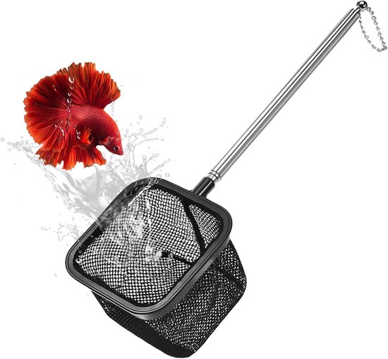 Kescher voor Aquarium, 7,5 cm Garnalenkescher voor Aquarium, Kleine Aquariumkescher met Uittrekbare Roestvrijstalen Handgreep voor Aquaria, Kleine Vijvers, Fijnmazige Net, Uittrekbaar 20 cm-46 cm Lang