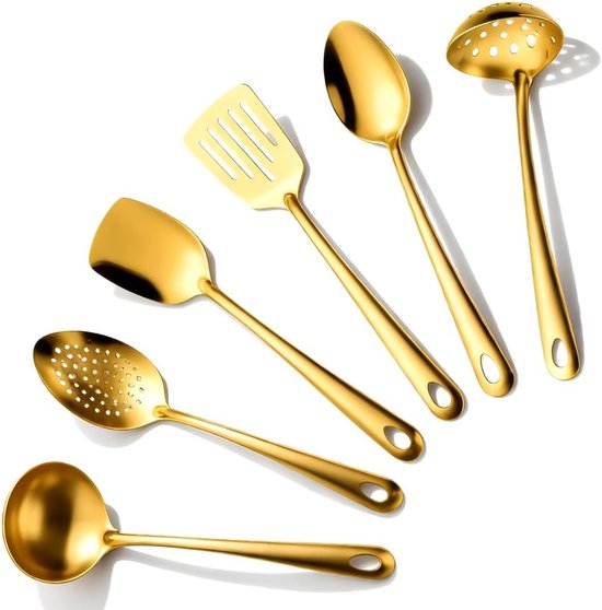 keukengerei set 6-delig, saladebestek goud, roestvrij staal kookgerei set, bestek serveerset servier gebruiksvoorwerpen set, keukengerei spatel set, Home Essentials keukengerei accessoires
