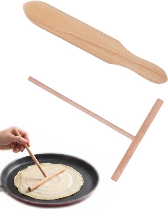 Keukengerei van natuurlijk beukenhout, veilig, niet giftig en duurzaam, nauwkeurige afwerking met glad oppervlak, perfect voor het bereiden van pannenkoeken en pannenkoeken