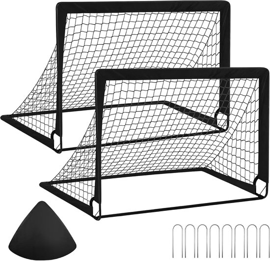 Kids' Outdoor Garden Soccer Goal Set of 2 – Foldable Mini Soccer Goals with Carry Bag & 8 U-Pegs, 1.8 kg, 120 x 90 x 90 cm