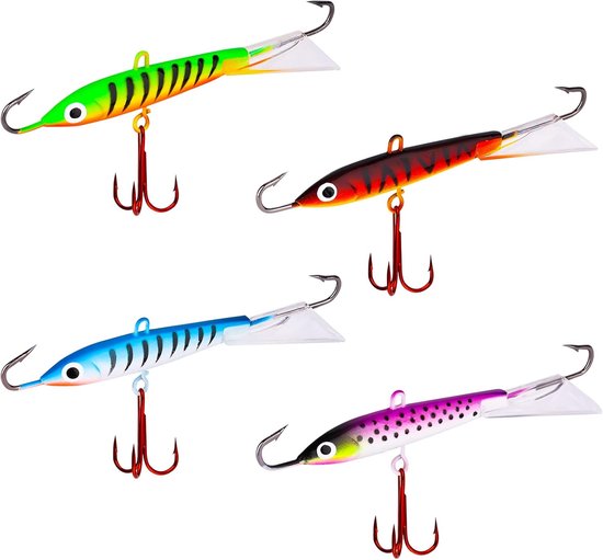 KINBOM 4Pcs Fishing Lures, Ice Fishing Lures with 3 Sharp Hooks Lifelike Bait for Winter Fishing Lures for Ice Fish for Crappie Bluegill Bass Pike Perch van Merkloos
