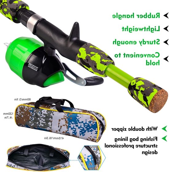 Kinderen Spincast Reel en Hengel Set, Compleet Vissen Kit met Tackle Box, Tangle-Free Ontwerp en Grote Handgreep voor Jongeren van Merkloos