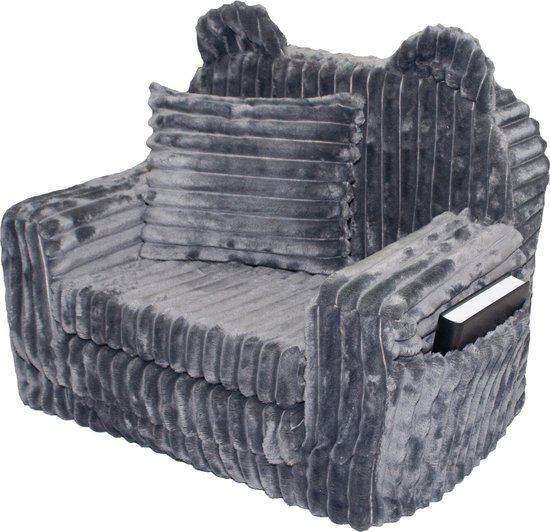 Kinderfauteuil - slaapbankje - corduroy - 51x40x41cm - grijs van Kinder