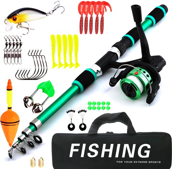 Kinderhengel met telescopische uitschuifbare hengel en molen - Groen van Merkloos