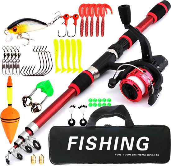 Kinderhengel met telescopische uitschuifbare hengel en molen - Rood van Merkloos