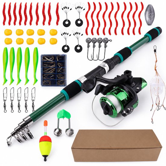 Kinderhengel Set - Telescopische Vishengel - Met werpmolen - Visset voor Beginners en Kinderen - Hengelsport Cadeau voor Jongens en Meisjes - Groen