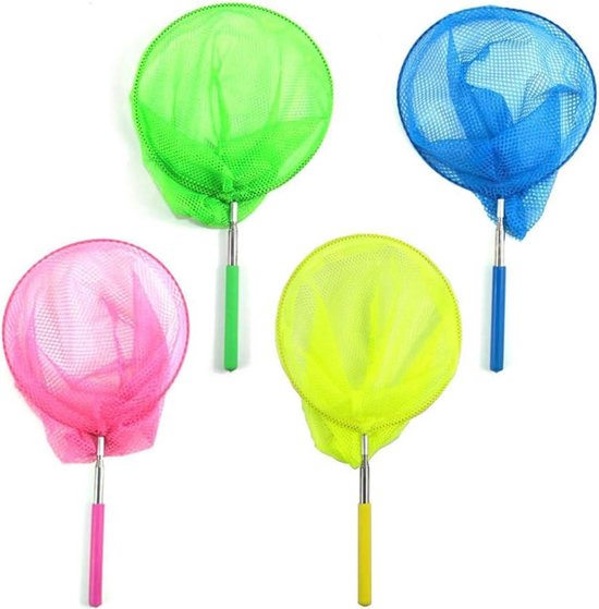 Kinderschepnet set van 4 - vlindernet met telescoopstang - vangen van insecten en vissen van Merkloos