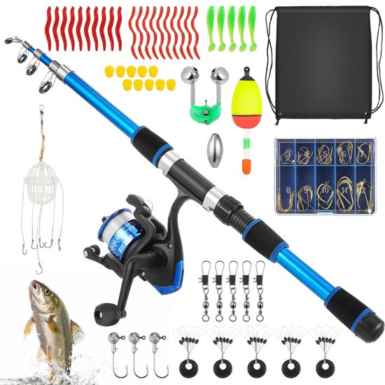 Kindervishengel - Hengelset - Vishengel set voor kinder - 176 cm telescopisch - Met opbergrol en accessoires - Geschikt voor zowel beginnende als enthousiaste vissers van Merkloos