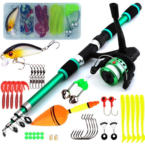 Kindervishengel - Hengelset - Vishengel set voor kinder -1.8m telescopisch - Met opbergrol en accessoires - Veilig speelgoed - 1 stuk-- 2025 nieuw groen -Geschikt voor zowel beginnende als enthousiaste vissers van FisherPro