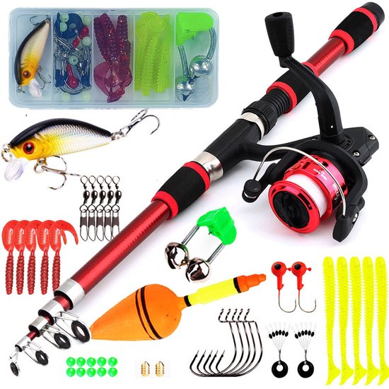 Kindervishengel - Hengelset - Vishengel set voor kinder -1.8m telescopisch - Met opbergrol en accessoires - Veilig speelgoed - 1 stuk-- 2025 Nieuwe Stijl -Geschikt voor zowel beginnende als enthousiaste vissers - rood van Merkloos