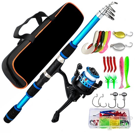Kindervishengel - Vishengel Set - Vishengel set voor kinder - Hengelset - 1.8m telescopisch - Met opbergrol en accessoires - Veilig speelgoed - 1 stuk - met spinmolen, draagbare visaccessoires en opbergtas