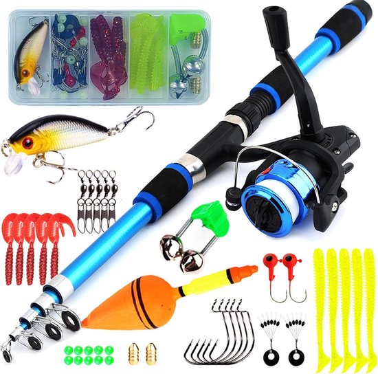 Kindervishengel - Vishengelset - 1,8 m draagbare telescopische vishengel met opbergrol en accessoires - Jeugdvishengelvisuitrusting voor kinderen, jongens, meisjes en volwassenen - Blauw van Merkloos