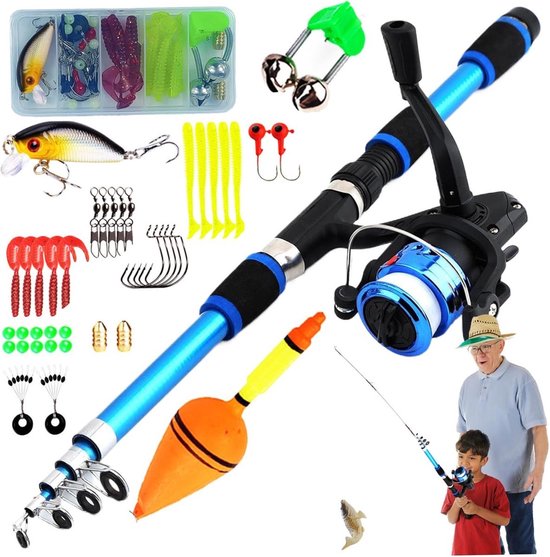 Kindervishengel - Vishengelset - 1,8 m draagbare telescopische vishengel met opbergrol en accessoires - Jeugdvishengelvisuitrusting voor kinderen, jongens, meisjes en volwassenen van FunVZU