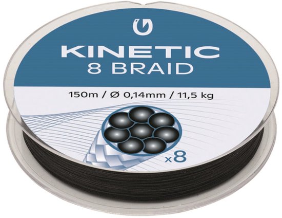 Kinetic 8 Braid - Black - Gevlochten lijn - 150m - 0.14mm - 11.5kg - Zwart van Kinetic