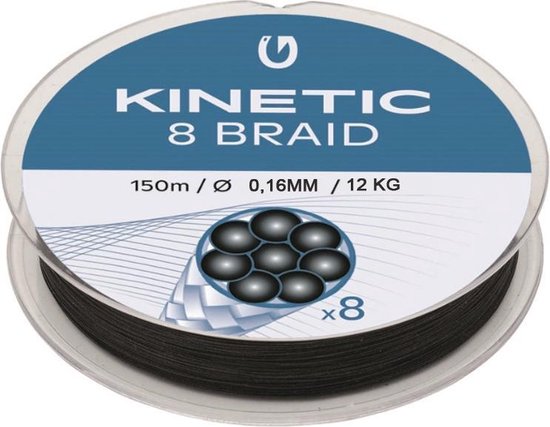 Kinetic 8 Braid - Black - Gevlochten lijn - 150m - 0.16mm - 12.0kg - Zwart van Kinetic