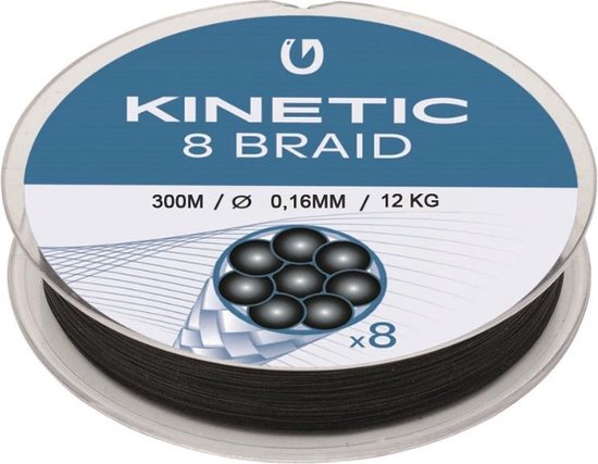 Kinetic 8 Braid - Black - Gevlochten lijn - 300m - 0.16mm - 12.0kg - Zwart van Kinetic