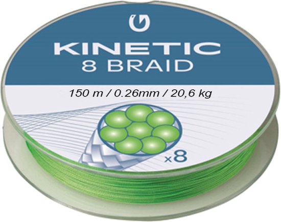 Kinetic 8 Braid - Fluo Green - 150m - 0.26mm - 20.6kg - Gevlochten Lijn - Groen van Kinetic
