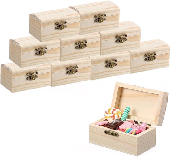 kist, klein, houten schatkist, rechthoekige houten schatkist, knutselset, knutselen, mini-schatkist van hout, voor opslag en decoratie, 10 stuks