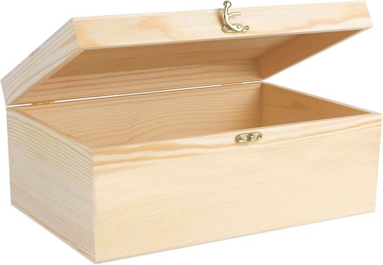 Kist met deksel, 25 x 15 x 8 cm, houten kist, herinneringsdoos, houten doos, multifunctionele doos, opbergdoos, sieradendoos met scharnierdeksel, herinneringskist, knutseldoos, speelgoed
