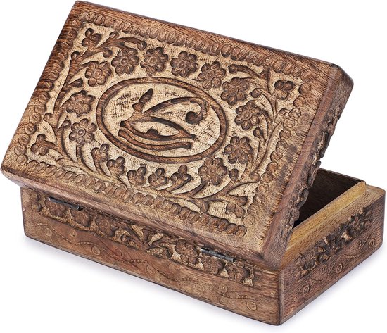 Kistje van hout, decoratief, handgesneden souvenirkistje met het oog van Horus, multifunctioneel bewaarkistje voor sieraden, snuisterijen, horloges e.d., geweldig cadeau