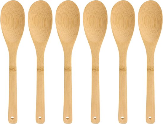 Kitchen Set van 6 Bamboe Houten Lepels Houten Lepelset Gemaakt van Bamboe Resistant Elegant Gemakkelijk te reinigen Bamboe Kooklepelset Beter voor Uw Gezondheid