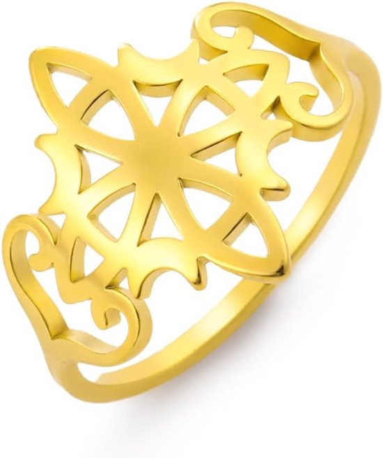 Kkjoy Heksen knoop ring roestvrij staal vier manen magische knoop Heidense Wicca symbolen ring Keltische knoop hekserij amulet voor vrouwen charmante dames